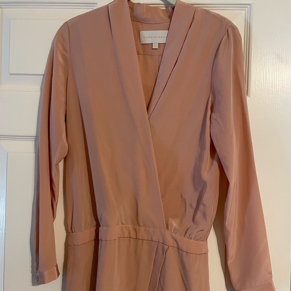 Michelle Mason long sleeve silk wrap dress in rose - Picture 2 of 6